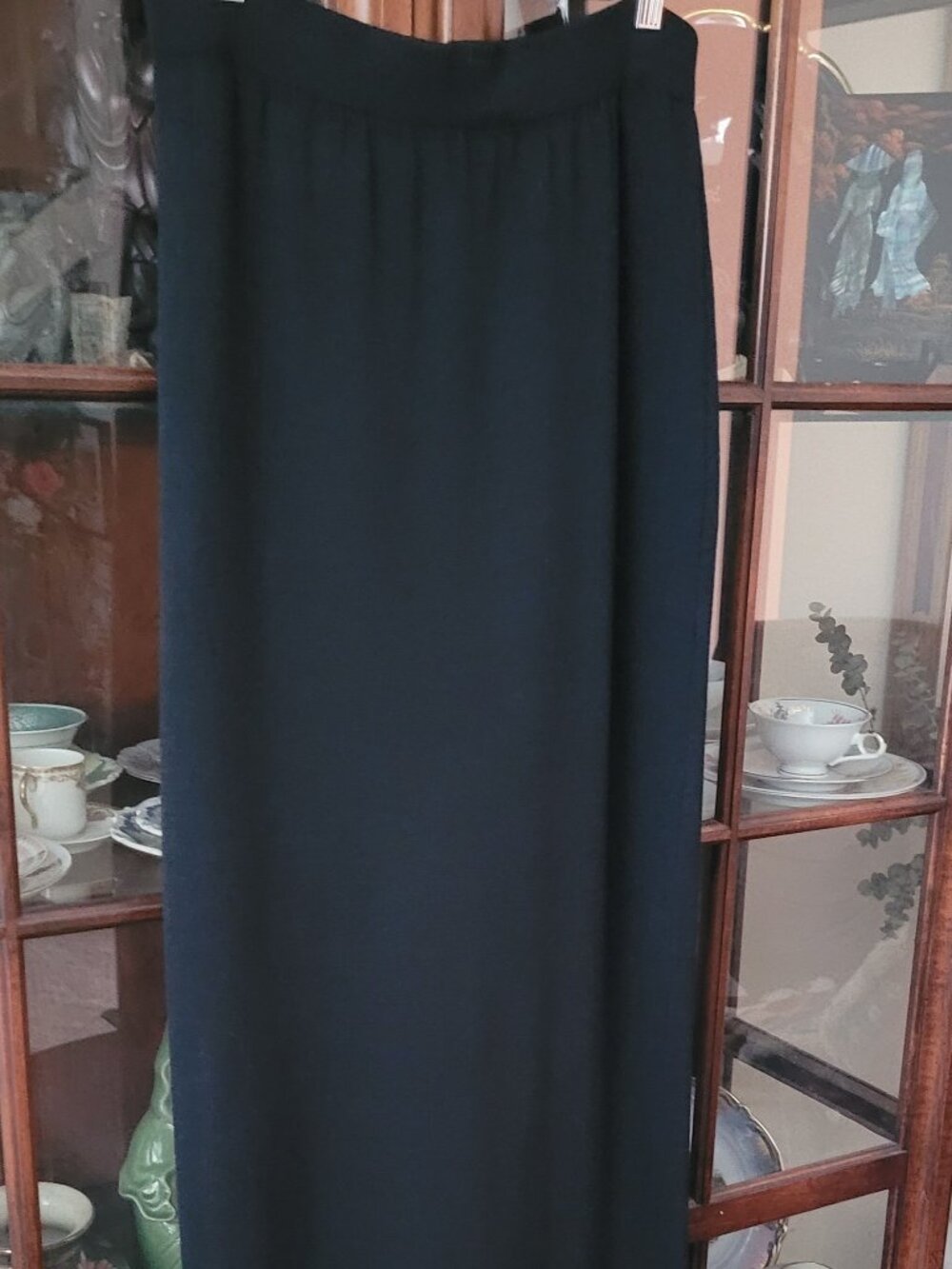 St. John Evening Black Santana Knit Designer MAXI SKIRT Pull-On Side Slit Sz 8